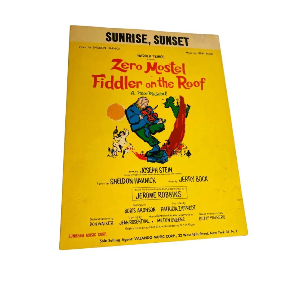 1964 Sunrise Sunset Sheet Music Fiddler on the Roof Bod Harnick Sunbeam